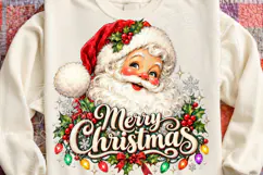 Merry Christmas Santa Vintage Christmas Lights & Holly PNG Product Image 4