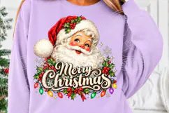 Merry Christmas Santa Vintage Christmas Lights & Holly PNG Product Image 5