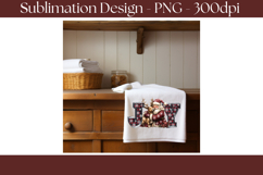 Whimsical Christmas sublimation design featuring Santa Claus hugging a sleeping reindeer between large buffalo plaid JOY letters with white snowflakes, winter greenery, berries, pinecones, and falling snow on a transparent background.