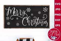 Merry Christmas Script Snowflakes Farmhouse Sign Svg Product Image 1