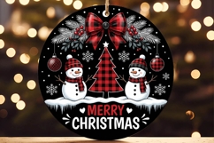 Merry Christmas Snowman Duo Plaid Ornament Product Image 1