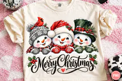 Merry Christmas Snowman Trio PNG | Cozy Vintage Christmas Product Image 1