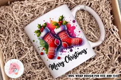 Merry Christmas Socks Mug Wrap For 11 oz and 15 oz, 3d Mug, Christmas Png