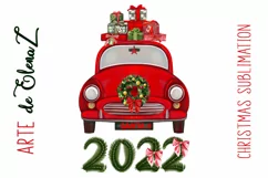 Vintage red car with Christmas gifts Product Image 1