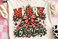 Merry Christmas Sublimation PNG, Vintage Red Polka Dot Typog Product Image 1