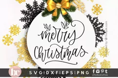 Merry Christmas Round Sign SVG | Christmas Hand lettered SVG Product Image 1