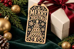 Merry Christmas Tag SVG, Laser Cut Geometric Tree Tag Product Image 2