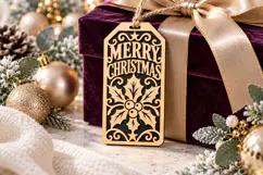 Merry Christmas Tag SVG, Laser Cut Holly Berry Tag Product Image 2