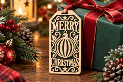 Merry Christmas Tag SVG, Laser Cut Ornament Gift Tag Product Image 1