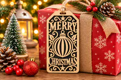 Merry Christmas Tag SVG, Laser Cut Ornament Gift Tag Product Image 2