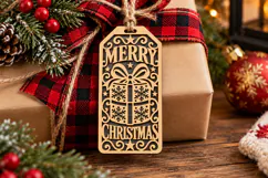 Merry Christmas Tag SVG, Laser Cut Present Gift Tag Product Image 1