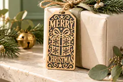Merry Christmas Tag SVG, Laser Cut Present Gift Tag Product Image 2