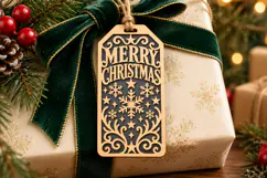Merry Christmas Tag SVG, Laser Cut Snowflake Gift Tag Product Image 1
