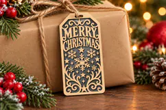 Merry Christmas Tag SVG, Laser Cut Snowflake Gift Tag Product Image 2