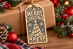 Merry Christmas Tag SVG, Laser Cut Snowflake Tree Gifts Product Image 2