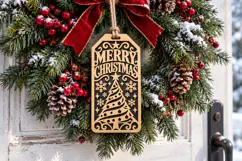 Merry Christmas Tag SVG, Laser Cut Swirl Tree Gift Tag Product Image 1