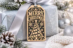 Merry Christmas Tag SVG, Laser Cut Swirl Tree Gift Tag Product Image 2