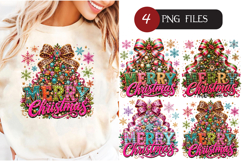 Merry Christmas Text Festive Christmas Tree Bow Holiday Png Product Image 1