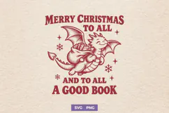 Merry Christmas Dragon Book Lover SVG, Fantasy Holiday PNG Product Image 1