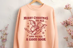 Merry Christmas Dragon Book Lover SVG, Fantasy Holiday PNG Product Image 2