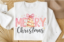Merry Christmas PNG, Pink Preppy Christmas Color Tree Cake Product Image 9