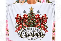 Merry Christmas Vintage Christmas Tree with Red Polka Dot Bo Product Image 1