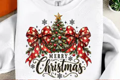 Merry Christmas Vintage Christmas Tree with Red Polka Dot Bo Product Image 2