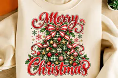 Merry Christmas Plaid Christmas Tree PNG | Red Striped Bow Product Image 1