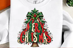 Merry Christmas Tree with Bow Vintage Holiday Sublimation PN Product Image 2