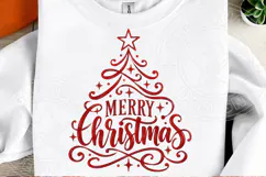Merry Christmas Tree PNG, Red Christmas Typography Sublimati Product Image 2