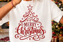 Merry Christmas Tree PNG, Red Christmas Typography Sublimati Product Image 3