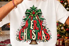 Merry Christmas Tree with Bow Vintage Holiday Sublimation PN Product Image 3