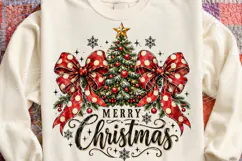 Merry Christmas Vintage Christmas Tree with Red Polka Dot Bo Product Image 4