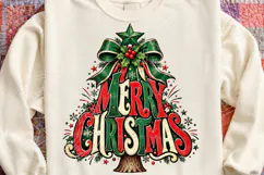 Merry Christmas Tree with Bow Vintage Holiday Sublimation PN Product Image 4
