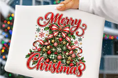 Merry Christmas Plaid Christmas Tree PNG | Red Striped Bow Product Image 3