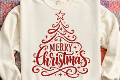 Merry Christmas Tree PNG, Red Christmas Typography Sublimati Product Image 4