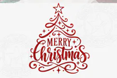 Merry Christmas Tree PNG, Red Christmas Typography Sublimati Product Image 5
