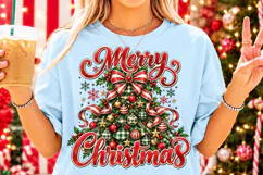 Merry Christmas Plaid Christmas Tree PNG | Red Striped Bow Product Image 4