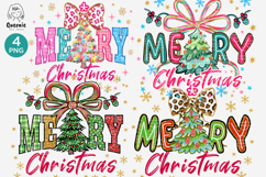 Merry Christmas Text Festive Christmas Tree Bow Holiday Png Product Image 1