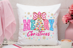 Merry Christmas Text Festive Christmas Tree Bow Holiday Png Product Image 3