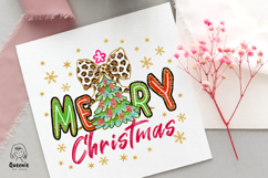Merry Christmas Text Festive Christmas Tree Bow Holiday Png Product Image 4