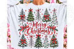 Merry Christmas Trees PNG | Red Bow Vintage Christmas Sublim Product Image 1