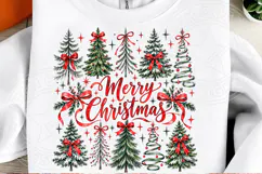 Merry Christmas Trees PNG | Red Bow Vintage Christmas Sublim Product Image 2