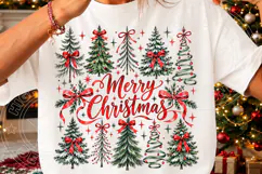 Merry Christmas Trees PNG | Red Bow Vintage Christmas Sublim Product Image 3
