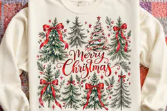 Merry Christmas Trees Vintage Evergreen & Red Bow Holiday PN Product Image 4