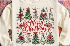 Merry Christmas Trees PNG | Red Bow Vintage Christmas Sublim Product Image 4