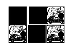 Merry Christmas Truck with Tree Paper Cut Card Template Product Image 2