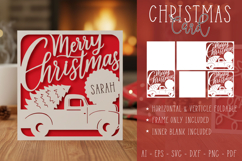 Merry Christmas Truck with Tree Paper Cut Card Template Product Image 1