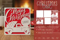 Merry Christmas Truck with Tree Paper Cut Card Template Product Image 1