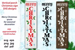Merry Christmas SVG designs with holly berries and stars decor elements for vertical porch sign, outdoor sign, home season decoration. 